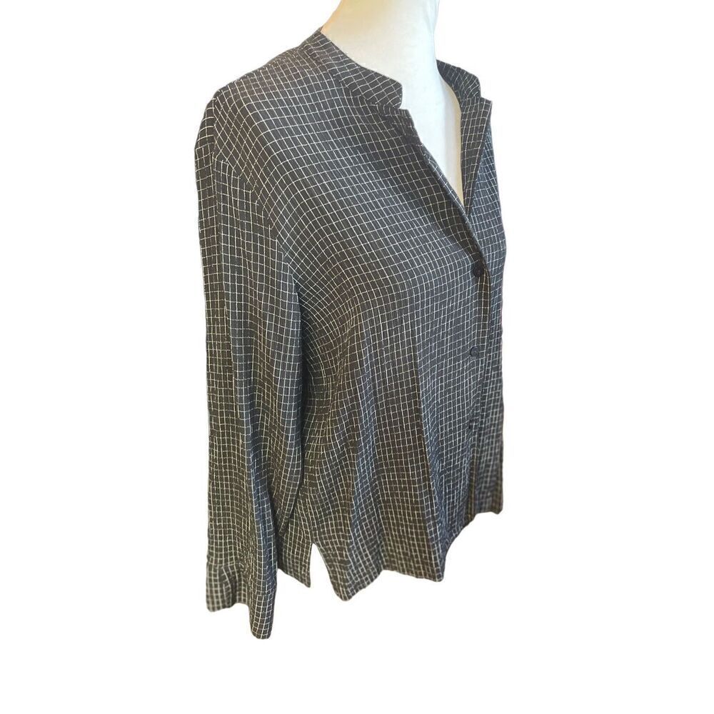 Liz Claiborne Women's Black & White Checkered Button-Down Long Sleeve Blouse/Sha - Picture 3 of 9